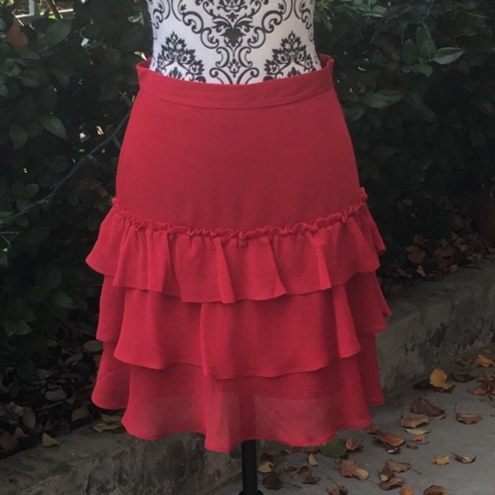 Jacob red ruffle tiered midi skirt